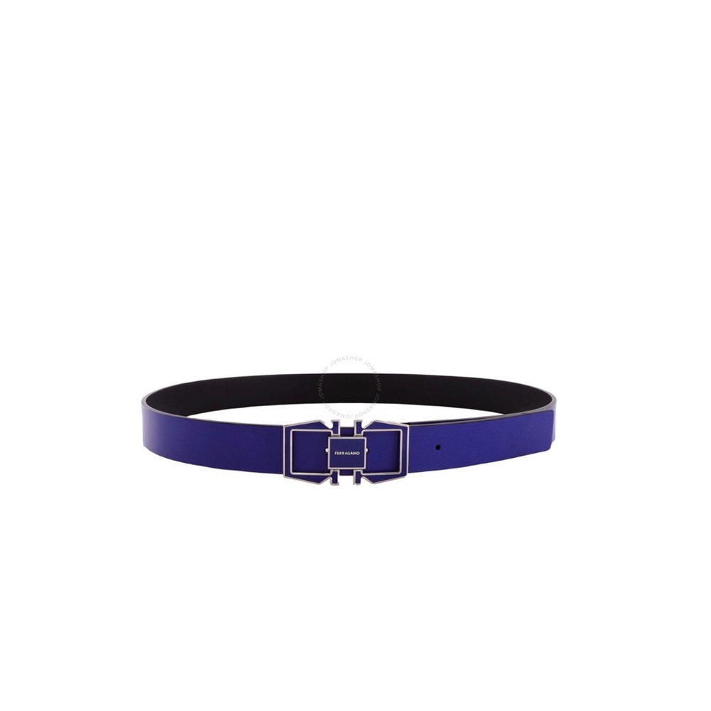 Salvatore Ferragamo Reversible Leather Belt In Blue/black, Size 38(Cut To Size)